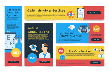 Collection ophthalmology service internet banner and poster with place for text vector illustration