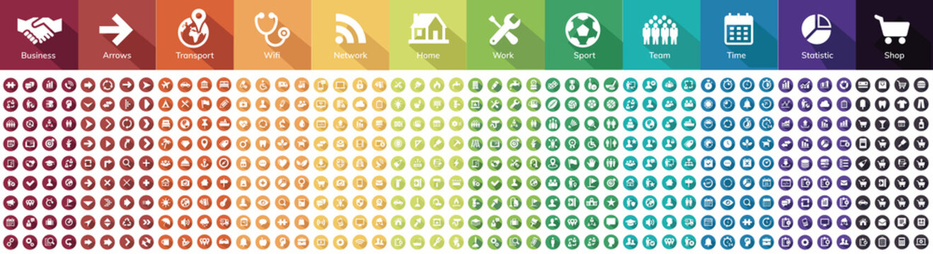Collection icons as Business, Marketing, Shopping, Banking, arrow, SEO, Technology, Medical, Education, Web Development, ...