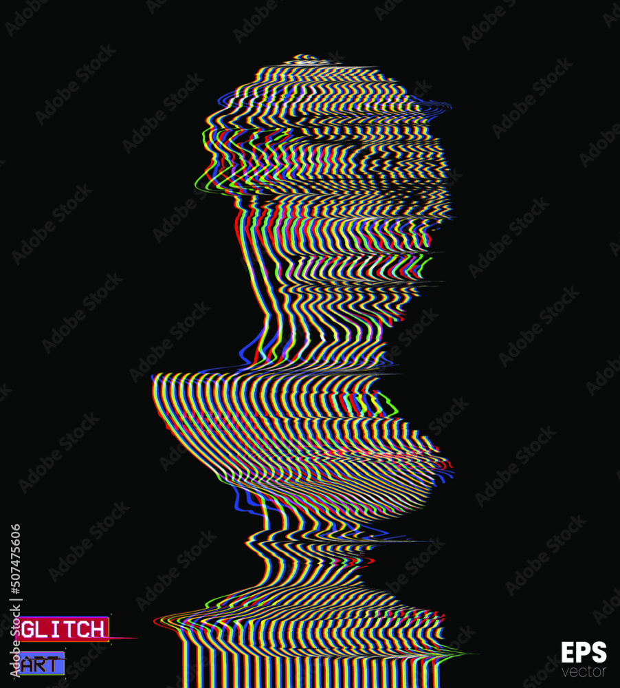 Aufkleber vector rgb color mode offset and distorted wavy line halftone illustration of male classical head sc