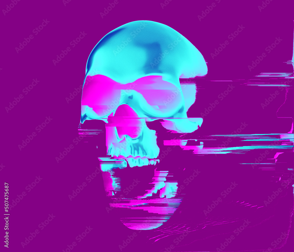 Aufkleber digital glitched abstract skull in pixel sorting effect and colorful psychedelic colors in the style