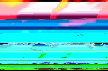 Abstract corrupted graphics and psychedelic colors unique digital generated glitch art texture of noise and pixel error in the style of old CRT TVs and VHS video film damage or signal error.