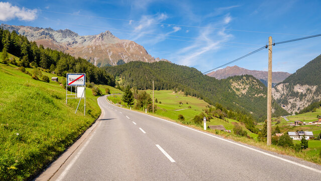 Nauders (Tyrol, Austria) is located near Italy (through the Reschen Pass) and Switzerland (through Norbertsh&ouml;he Pass). This is the road to the latter. It connects to the Swiss Lower Engadine Valley.