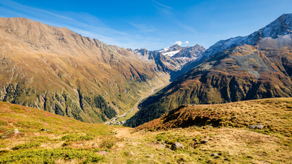 The Mittelbergferner Glacier at the end of the Pitztal Valley (Tyrol, Austria). It is the second largest glacier in Austria and lies in the Ötztal Alps. It has retreated a lot because of climate chang