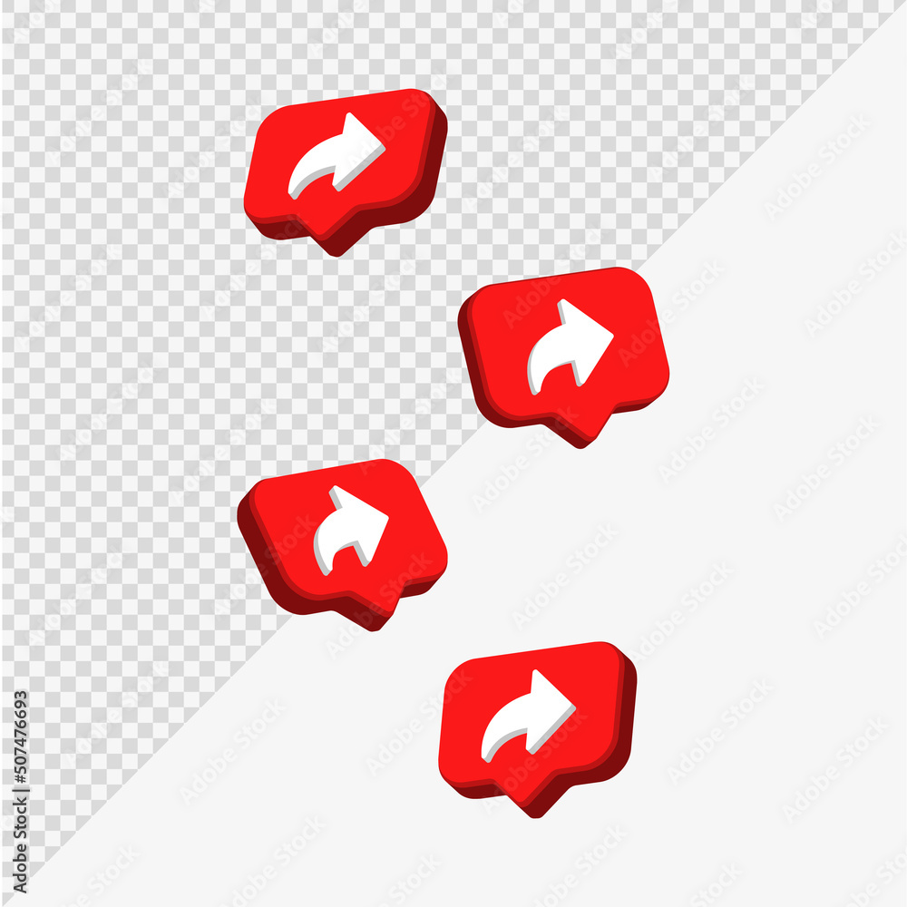 Poster 3d arrow share icon in modern glossy speech bubble for social media notifications icons - book mark 