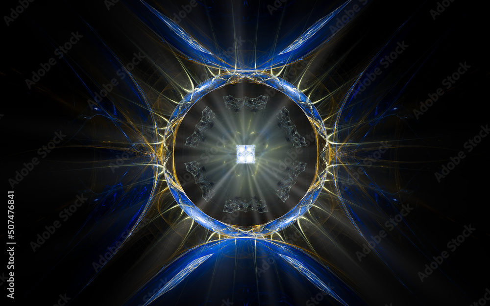 Leinwandbilder digital illustration abstract image generated fractal background image portal pattern of various geometric shapes and lines of various colors for computer graphics or web design