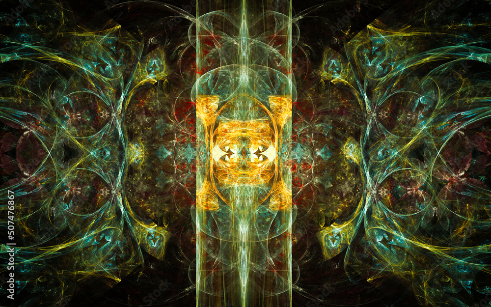 Leinwandbilder digital illustration abstract image generated fractal background image wallpaper pattern of various geometric shapes and lines of various colors for computer graphics or web design