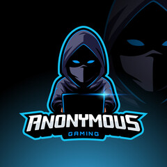 Anonymous dark masked man esport vector logo design