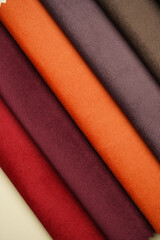 Colorful textile samples. Fabric texture background