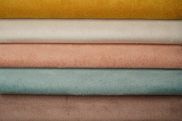 Colorful textile samples. Fabric texture background