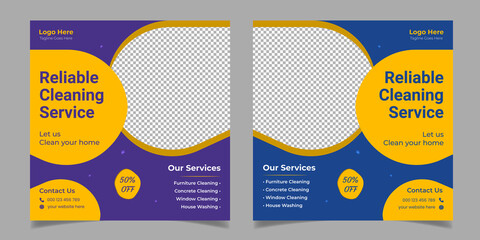 Reliable Cleaning Service Corporate Business Square Flyer Social Media Post Template Design