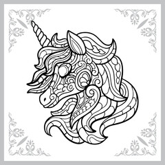 unicorn head zentangle arts. isolated on white background.