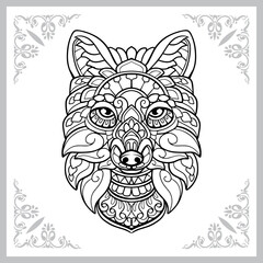 fox head zentangle arts. isolated on white background.
