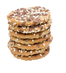 round cookies with sesame seeds and flax