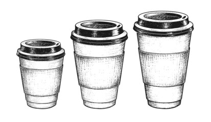Illustrations of coffee and tea paper cups