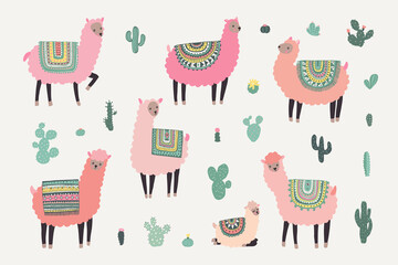 llama alpaca animals vector illustrations set © GooseFrol