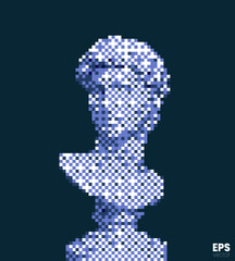 Vector concept 8 bit color style vintage design of classical male head bust sculpture illustration isolated on background.
