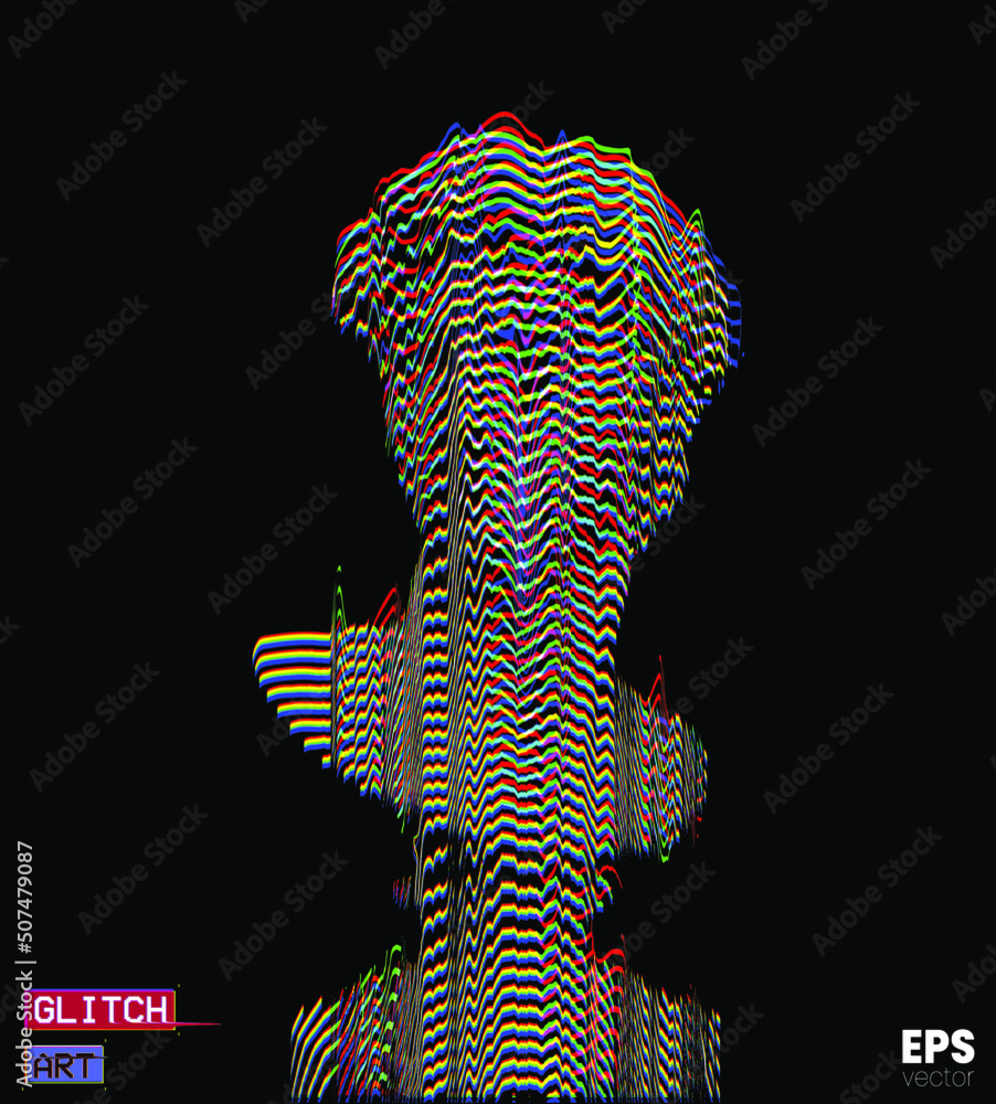 Aufkleber vector rgb color mode offset and distorted wavy line halftone illustration of male classical head sc