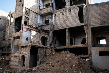 Building ruin, destroyed house after war