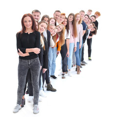 Obraz premium confident guy standing first in the column of young people