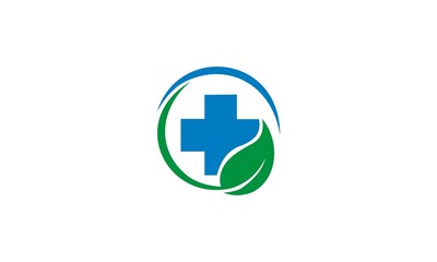 Medical first aid and sun leaf sign flat vector icon for app and website