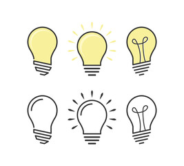 light bulb icon vector illustration set. Light bulb line art style icon logo isolated