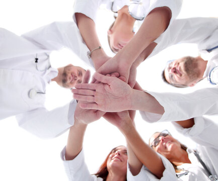 group of diverse medical professionals showing their unity.