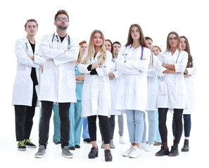 group portrait of doctors and interns standing together