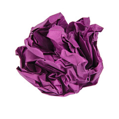 Crumpled purple paper ball isolated on the white background