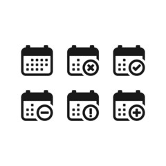 Calendar with mark check, cross, add, minus, exclamtion icon isolated on white background