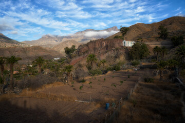 Rural landscape of Gran Canaria, Canary Islands, Spain with blue sky and clouds