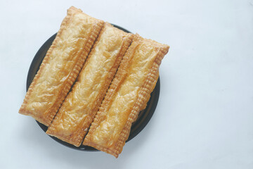 top view of slice of apple pie cake white 