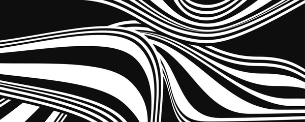 Wide bend black and white stripes, abstract banner