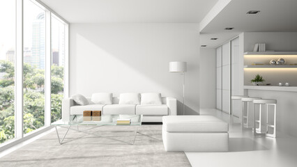 Fototapeta na wymiar Interior of the modern design loft in white 3D rendering