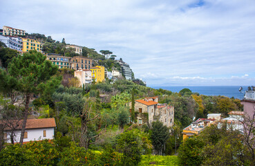 Fototapeta na wymiar View of the coast (Marina Grande) from the observation deck in Sorrento