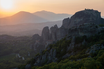 Fototapeta na wymiar Landscape of Meteora Mountains, Greece at sunset