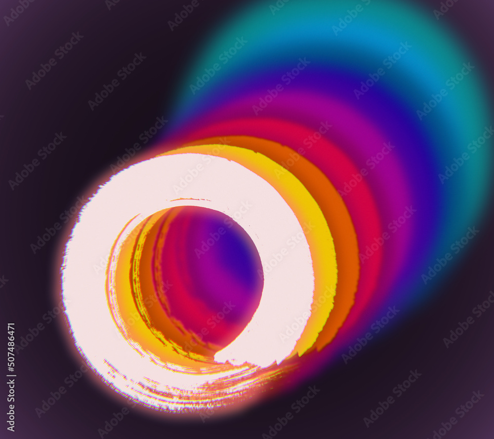 Poster circle of life abstract concept colorful illustration in the 80s and 90s synthwave echoed colors sty