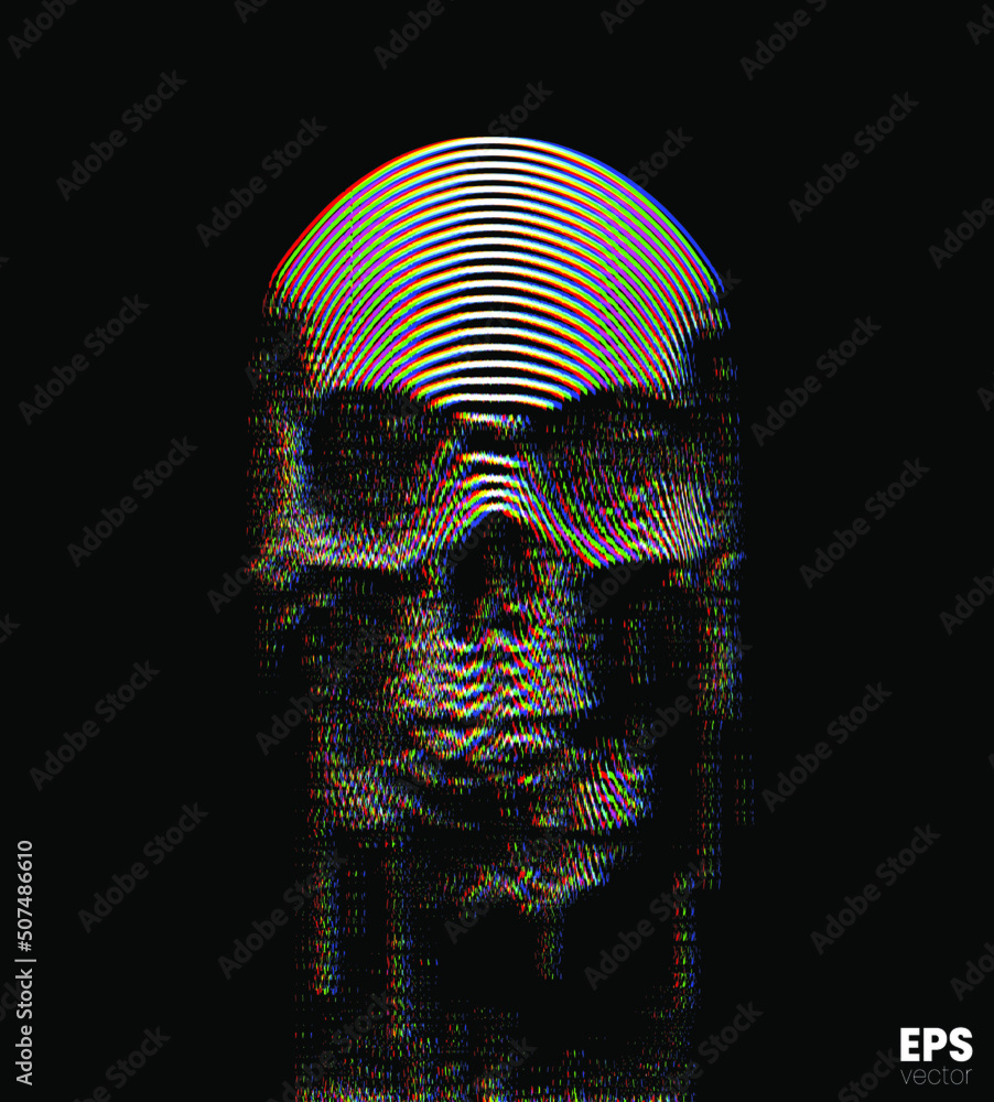 Aufkleber vector rgb color offset illustration of disintegrating screaming skull in oscilloscope white line on