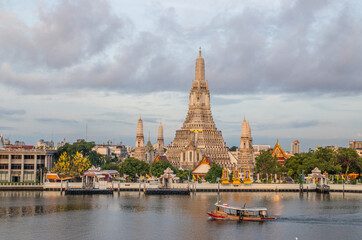 the first-class royal Thai Temple Wat Arun and the Chao Phraya River  in Bangkok Thailand Southeast...