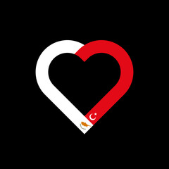 unity concept. heart ribbon icon of cyprus and turkey flags. vector illustration isolated on black background