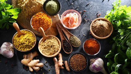 Composition with assortment of spices and herbs