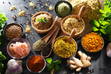 Composition with assortment of spices and herbs