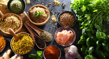 Composition with assortment of spices and herbs