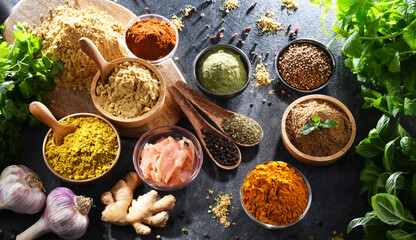 Composition with assortment of spices and herbs