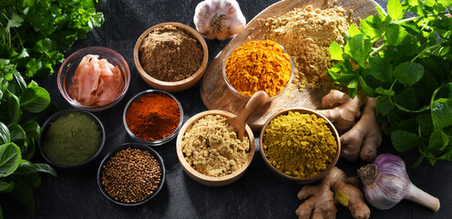 Composition with assortment of spices and herbs