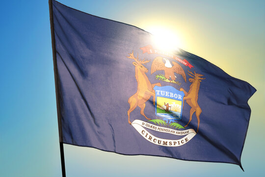 Michigan state of United States flag waving on the wind