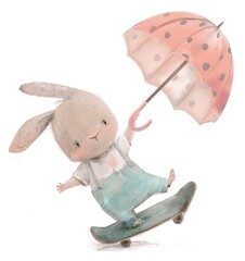 cute lovely white rabbit with umbrella - 507488634