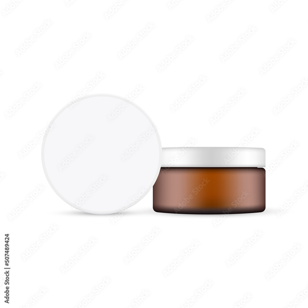 Wall mural amber cosmetic jar mockup for cream or gel, isolated on white background. vector illustration