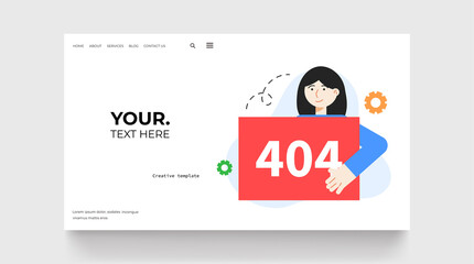 404 error page not found landing page. Character with board and text. Vector illustration concept