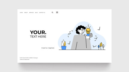 Multitasking concept landing page. Man with bulb and check mark. Vector illustration