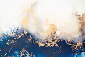 Marble ink abstract art from exquisite original painting for abstract background . Painting was painted on high quality paper texture to create smooth marble background pattern of ombre alcohol ink . © InfiniteFlow